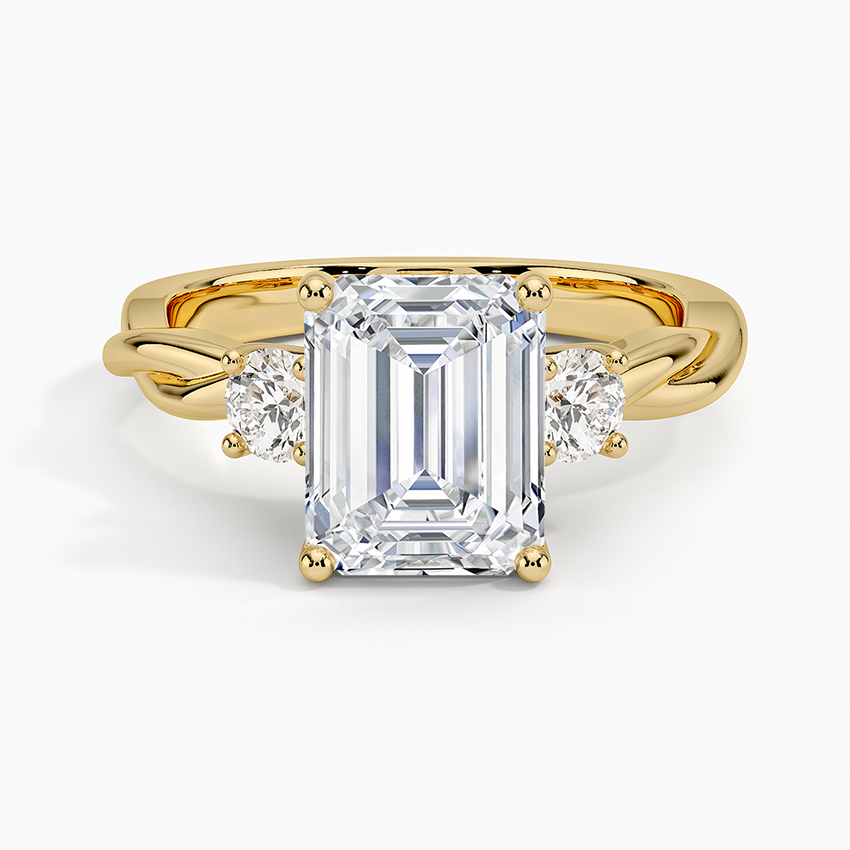 Twisted Vine Three Stone Diamond Ring - Emerald Cut Center Stone