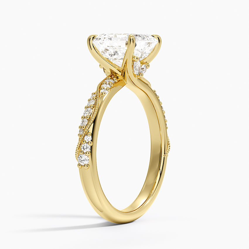 Camellia Hidden Accent 2.5mm Diamond Ring - Asscher Cut Center Stone