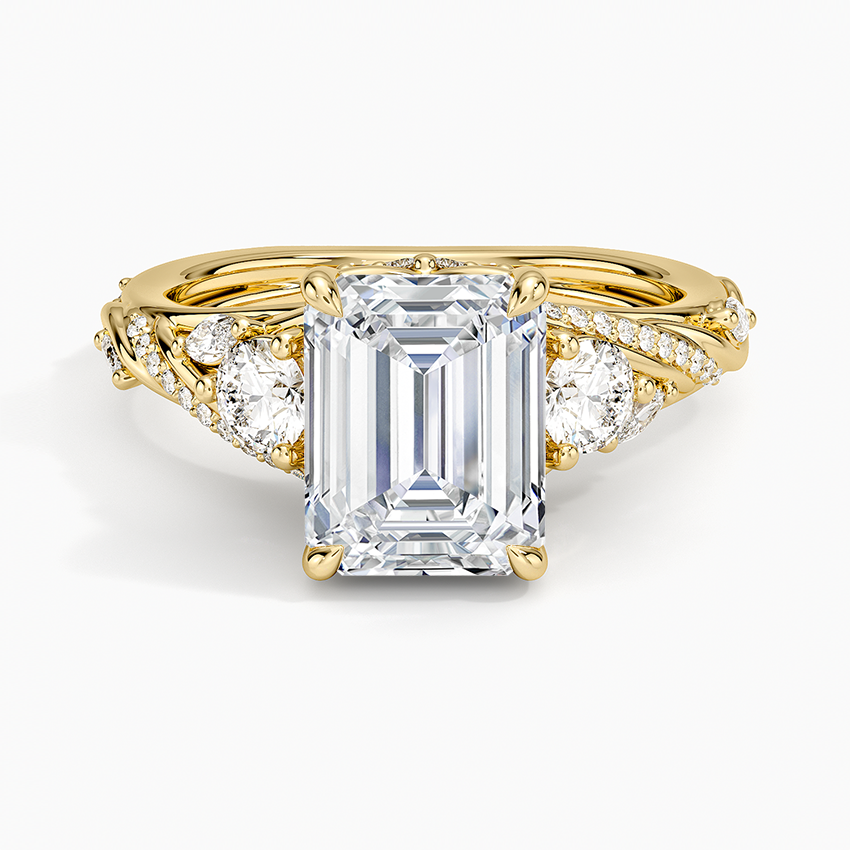 Begonia Vine Three Stone Diamond Ring (2/3 ct. tw.) - Emerald Cut Center Stone