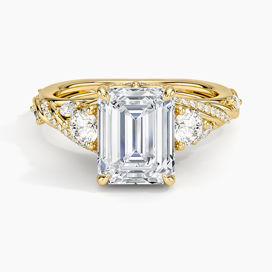 Begonia Vine Three Stone Diamond Ring (2/3 ct. tw.) - Emerald Cut Center Stone
