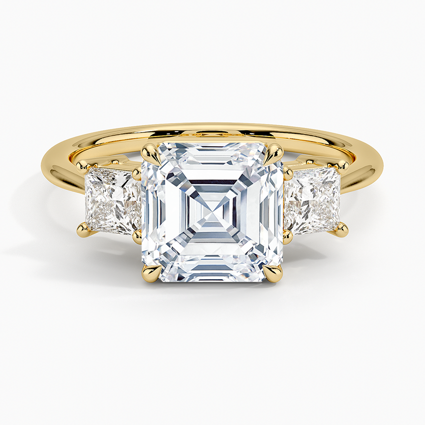 Princess Cut Three Stone Diamond Ring - Asscher Cut Center Stone