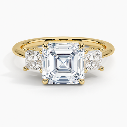 Princess Cut Three Stone Diamond Ring - Asscher Cut Center Stone