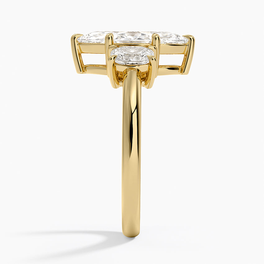 Faye Elongated Cushion Three Stone Diamond Ring - Marquise Cut Center Stone