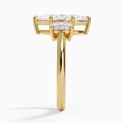 Faye Elongated Cushion Three Stone Diamond Ring - Marquise Cut Center Stone
