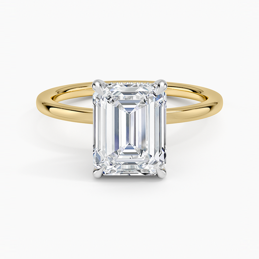 Platinum Adorned Mixed Metal Diamond Ring - Emerald Cut Center Stone