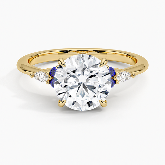 Nadia Sapphire and Diamond Ring - Round Cut Center Stone