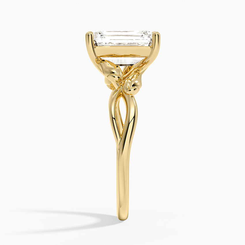 Budding Willow Solitaire Ring - Emerald Cut Center Stone