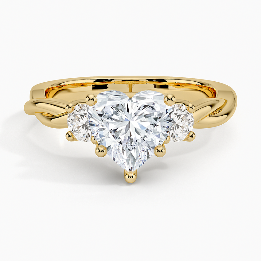 Twisted Vine Three Stone Diamond Ring - Heart Cut Center Stone
