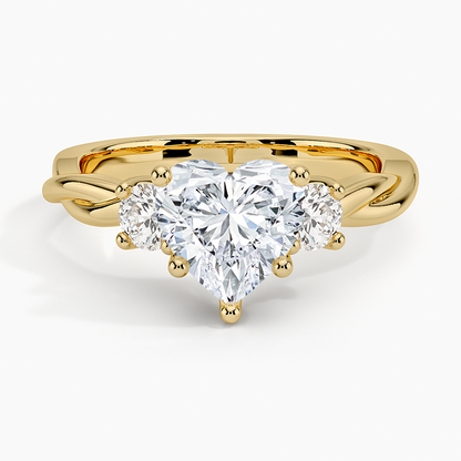 Twisted Vine Three Stone Diamond Ring - Heart Cut Center Stone