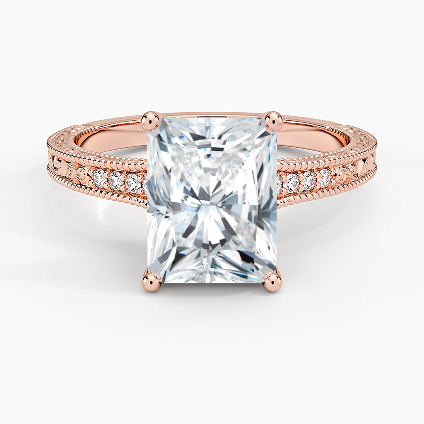 Hudson Engraved Diamond Ring - Radiant Cut Center Stone