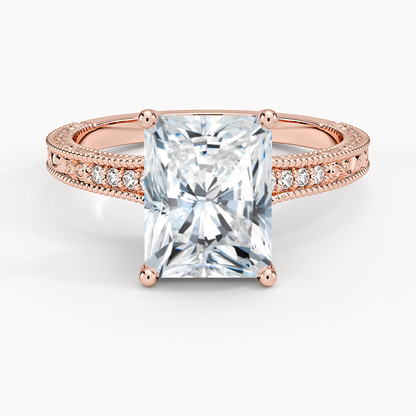 Hudson Engraved Diamond Ring - Radiant Cut Center Stone