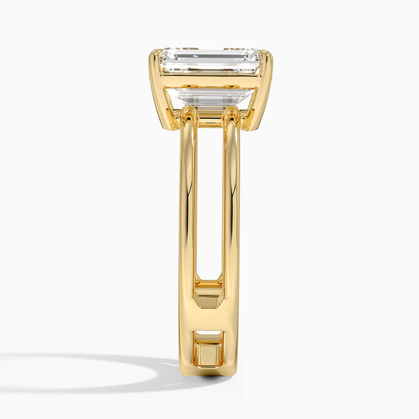 Aimee Open Double Band Solitaire Ring - Emerald Cut Center Stone