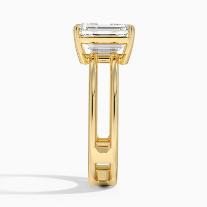 Aimee Open Double Band Solitaire Ring - Emerald Cut Center Stone