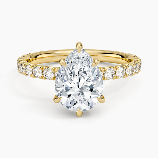 Perfect Fit French Pavé Diamond Ring - Pear Center Stone
