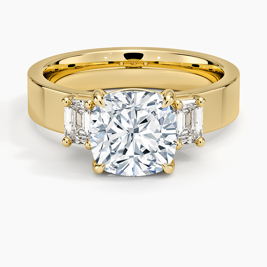 Peyton Emerald Cut Three Stone Diamond Ring (1/2 ct. tw.) - Cushion Cut Center Stone
