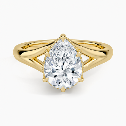 Cora Split Shank Solitaire Ring - Pear Cut Center Stone