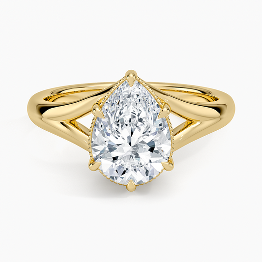 Cora Split Shank Solitaire Ring - Pear Cut Center Stone