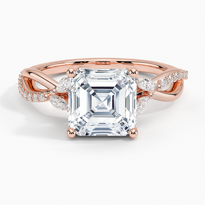 Petite Twisted Willow Diamond Ring - Asscher Cut Center Stone