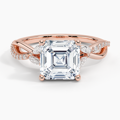 Petite Twisted Willow Diamond Ring - Asscher Cut Center Stone
