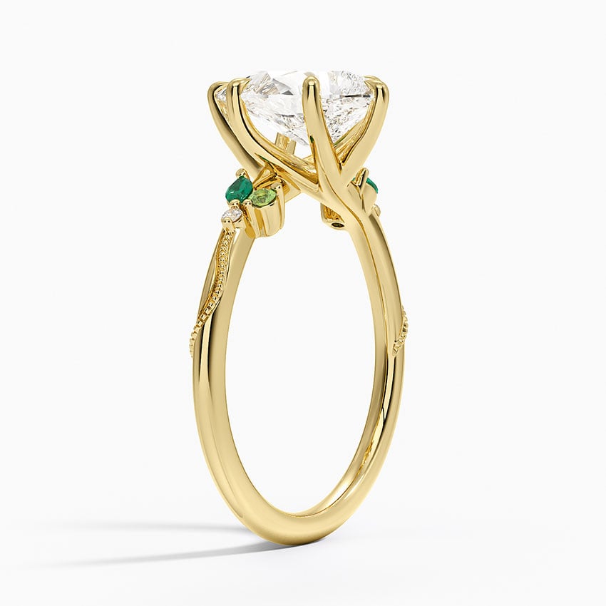 Camellia Milgrain Green Gemstone and Diamond Ring - Pear Cut Center Stone