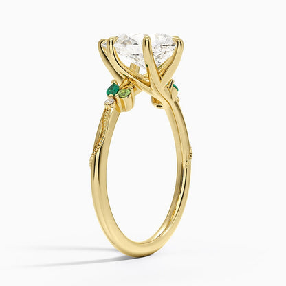 Camellia Milgrain Green Gemstone and Diamond Ring - Pear Cut Center Stone