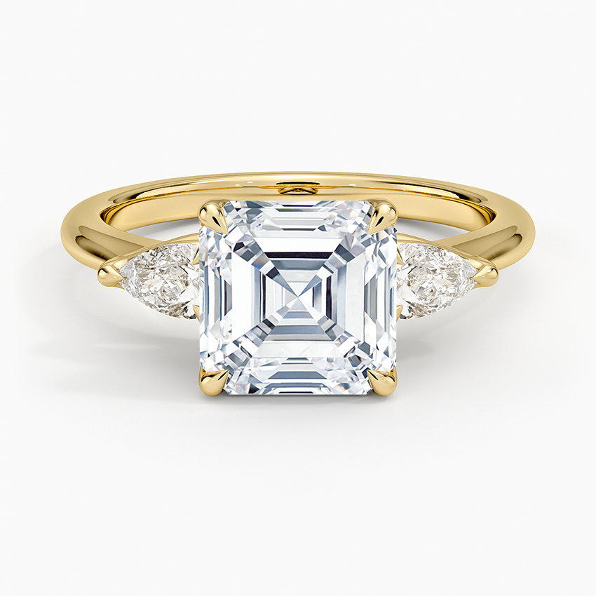 Fleur Three Stone Diamond Ring - Asscher Cut Center Stone