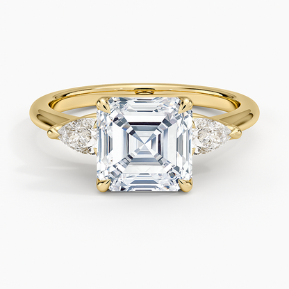 Fleur Three Stone Diamond Ring - Asscher Cut Center Stone