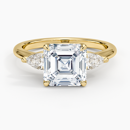Fleur Three Stone Diamond Ring - Asscher Cut Center Stone