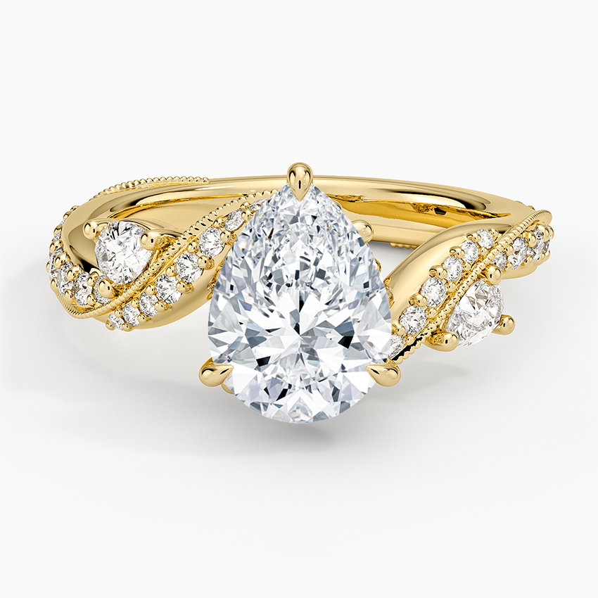 Grand Camellia Diamond Ring - Pear Center Stone