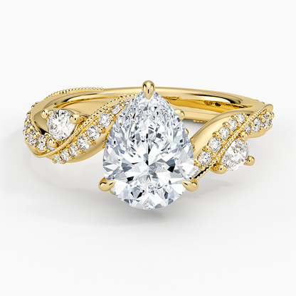 Grand Camellia Diamond Ring - Pear Center Stone