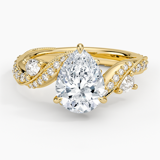 Grand Camellia Diamond Ring - Pear Center Stone