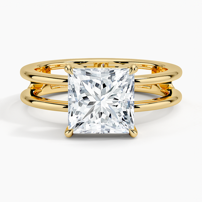 Aimee Open Double Band Solitaire Ring - Princess Cut Center Stone