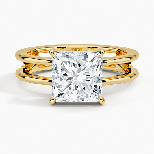 Aimee Open Double Band Solitaire Ring - Princess Cut Center Stone