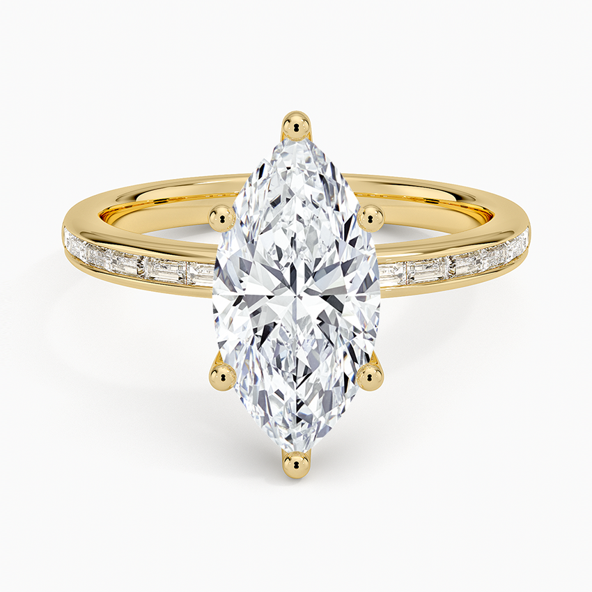 Tabitha Channel Set Baguette Diamond Ring - Marquise Cut Center Stone