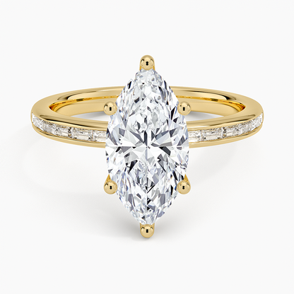 Tabitha Channel Set Baguette Diamond Ring - Marquise Cut Center Stone