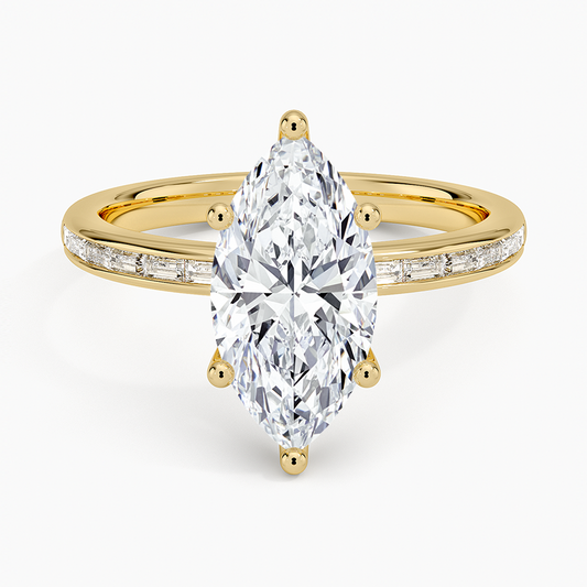 Tabitha Channel Set Baguette Diamond Ring - Marquise Cut Center Stone