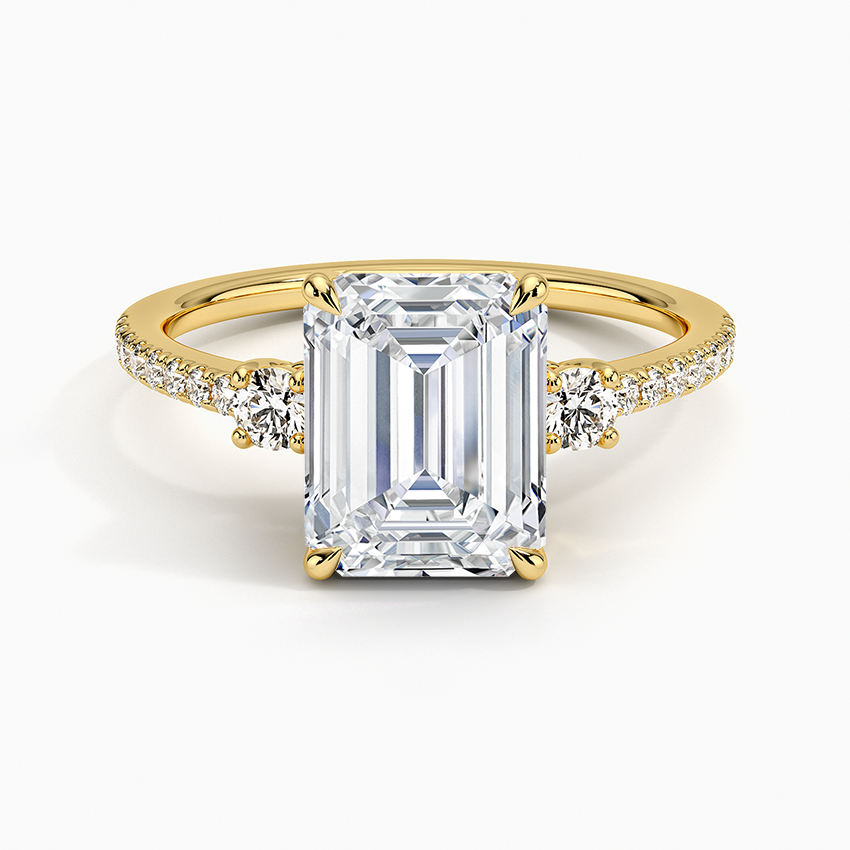 Lyra Three Stone Diamond Ring (1/4 ct. tw.) - Emerald Cut Center Stone