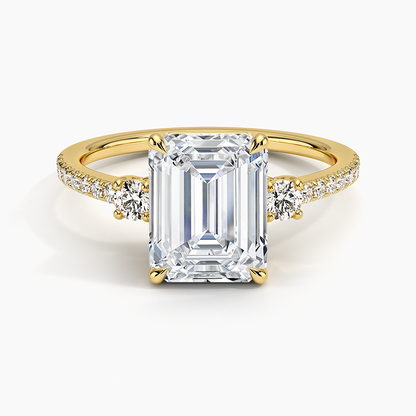 Lyra Three Stone Diamond Ring (1/4 ct. tw.) - Emerald Cut Center Stone
