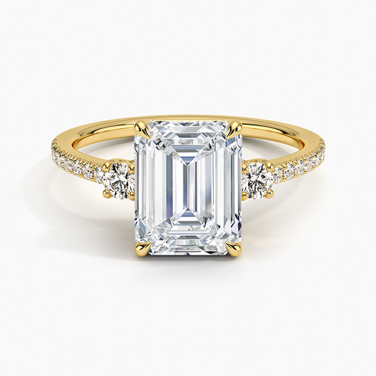 Lyra Three Stone Diamond Ring (1/4 ct. tw.) - Emerald Cut Center Stone