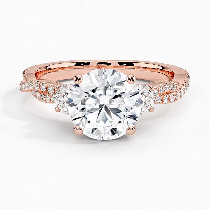 Luxe Three Stone Petite Twisted Vine Diamond Ring - Round Center Stone