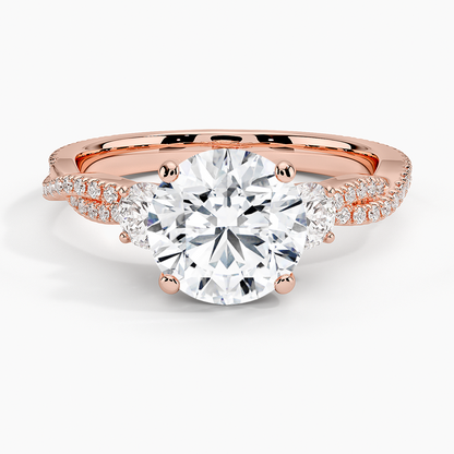Luxe Three Stone Petite Twisted Vine Diamond Ring - Round Center Stone