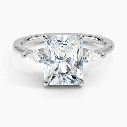Cometa Three Stone Diamond Ring - Radiant Cut Center Stone