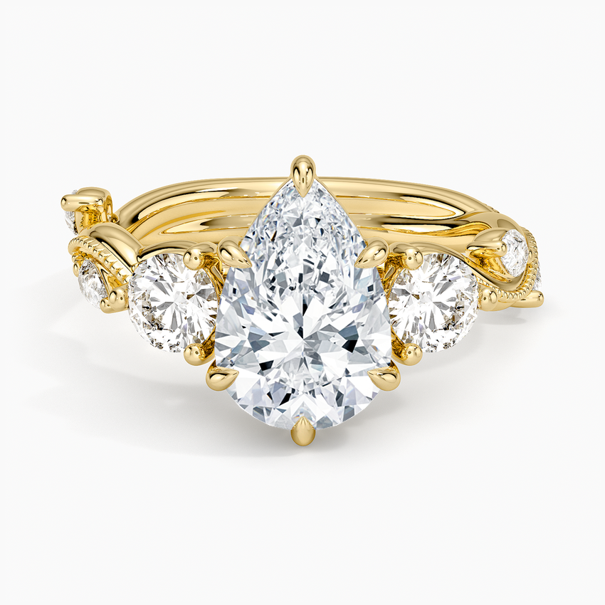 Vintage Secret Garden Three Stone Diamond Ring - Pear Center Stone