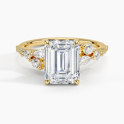 Luxe Camellia Milgrain Diamond Ring - Emerald Cut Center Stone