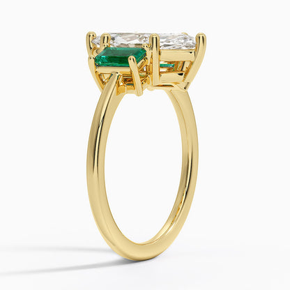 Luxe Rhiannon Three Stone Lab Emerald Ring - Marquise Cut Center Stone