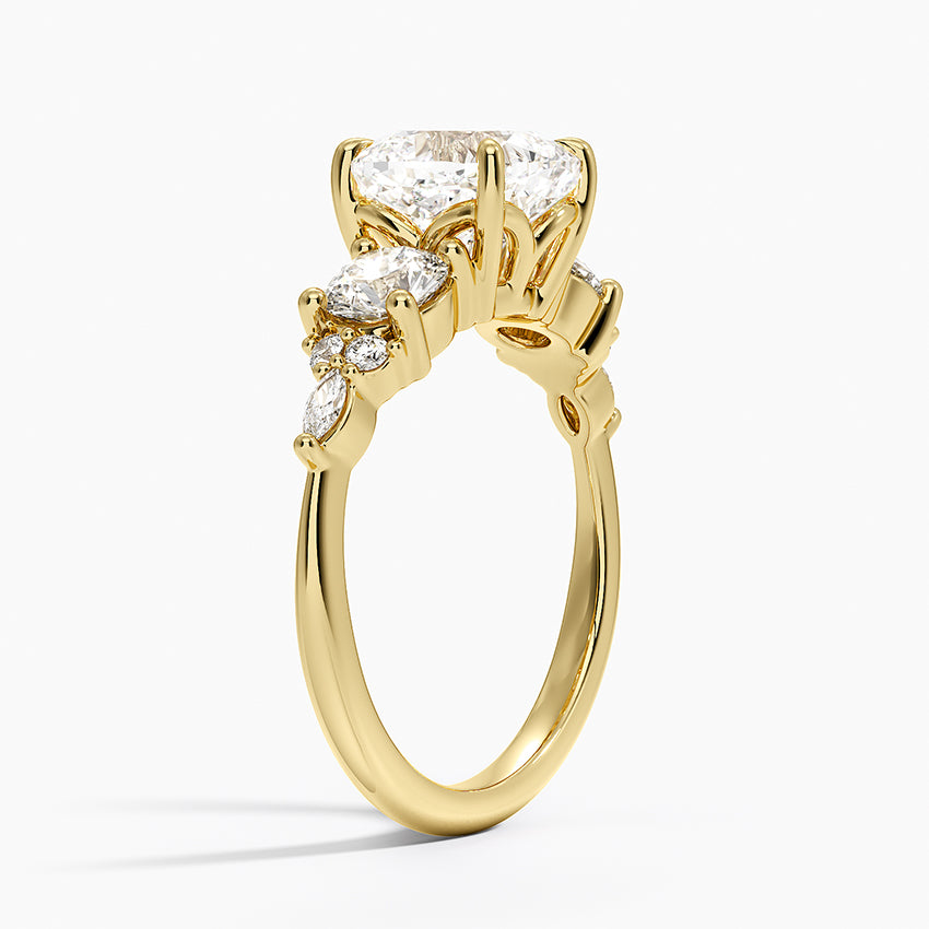 Luxe Nadia Three Stone Diamond Ring - Cushion Cut Center Stone