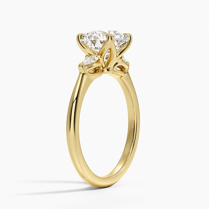 Petite Fleur Three Stone Diamond Ring - Round Center Stone