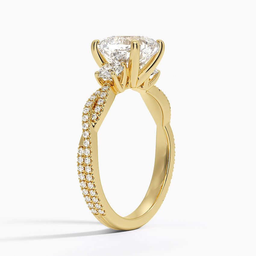 Luxe Three Stone Petite Twisted Vine Diamond Ring - Cushion Cut Center Stone