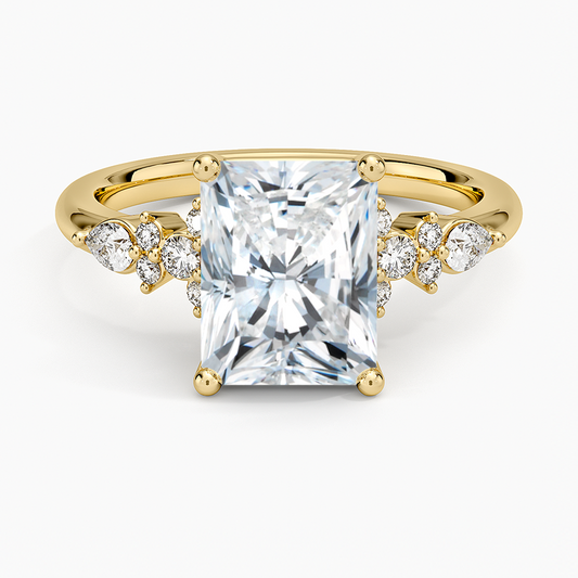 Rosette Diamond Ring - Radiant Cut Center Stone