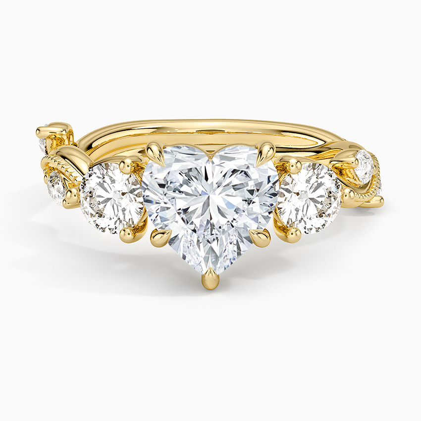 Vintage Secret Garden Three Stone Diamond Ring - Heart Center Stone